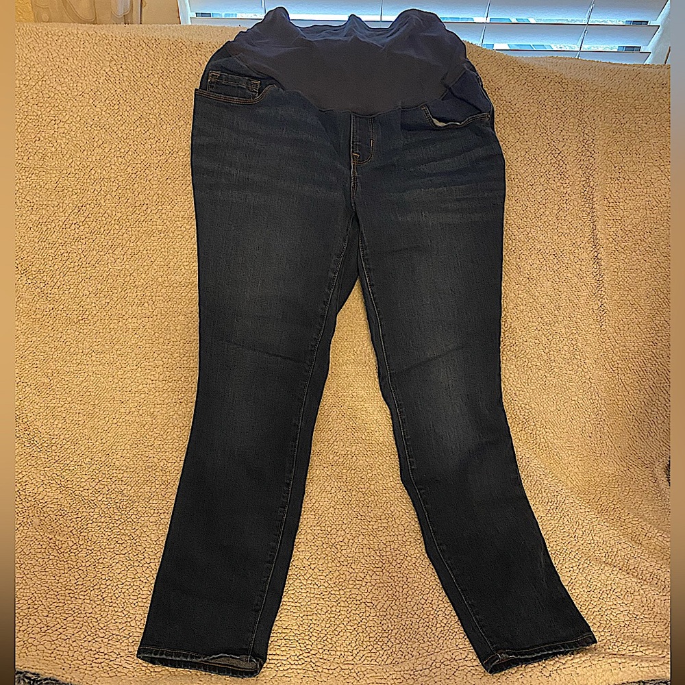 Women’s Maternity 8 SHORT Full Panel Skinny Blue Jeans Pregnant Pants